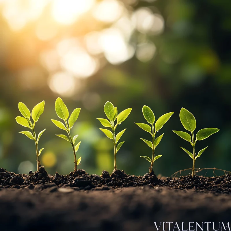 Young Plants Growing in the Sun AI Image