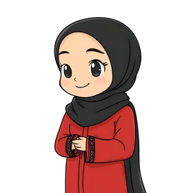 Charming Cartoon Girl Illustration in Red