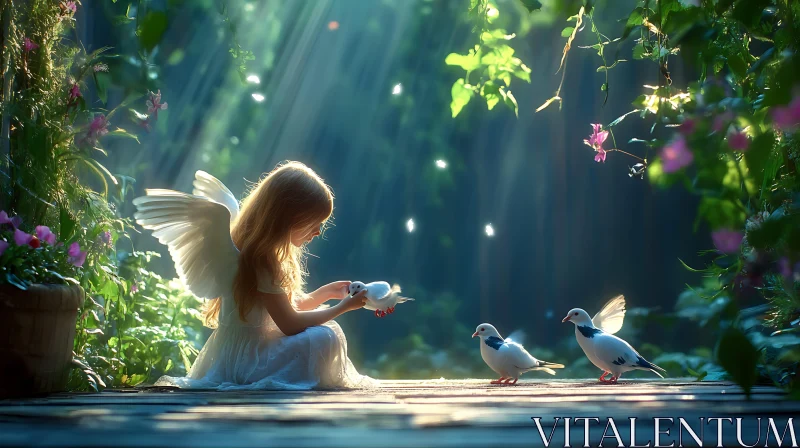 Serene Angel Scene with Doves AI Image