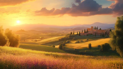 Tuscany Landscape at Sunset