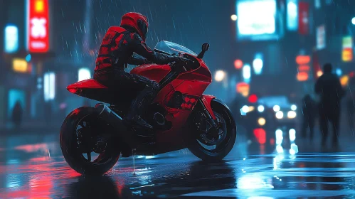Night Ride: Motorcycle in Urban Rain