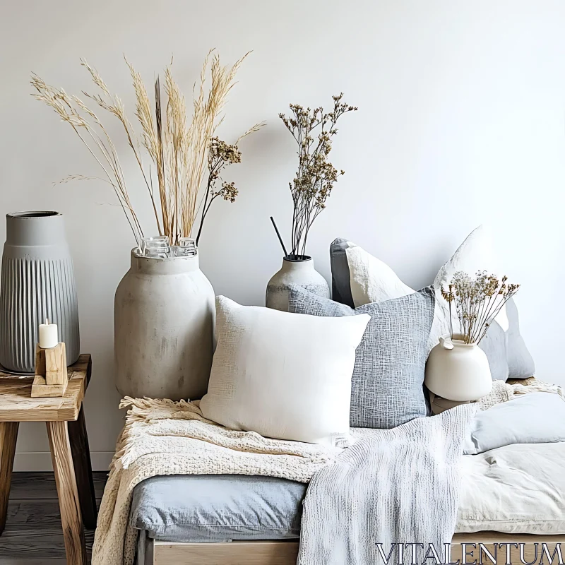 Calming Interior Design with Dried Flowers AI Image