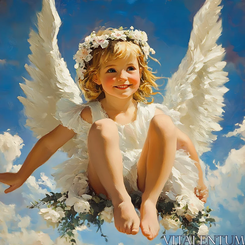 Innocence in the Clouds: A Child Angel AI Image