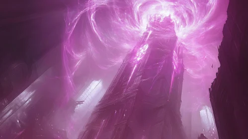 Mystic Purple Energy Around Ancient Building