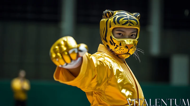 Fighter with Golden Tiger Mask AI Image