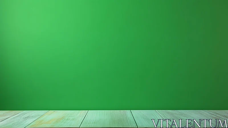 AI ART Green Backdrop with Wooden Floor