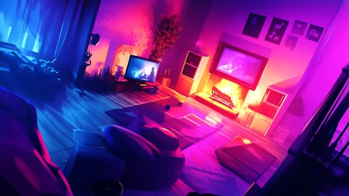 Modern Interior with Neon Lights