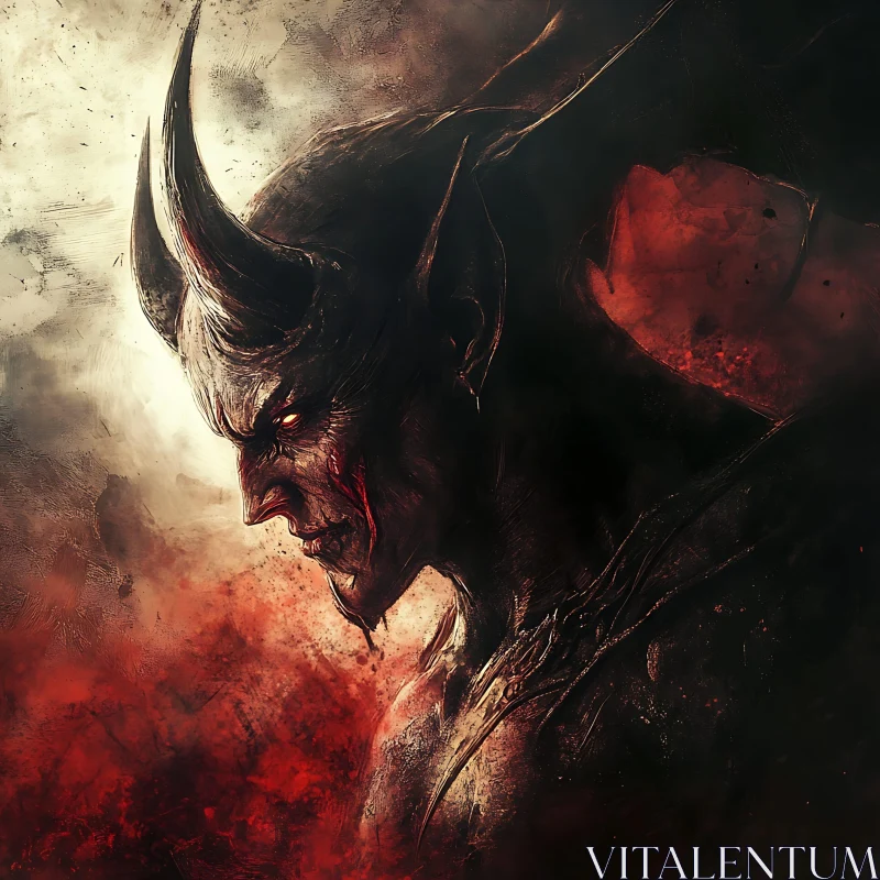 Portrait of a Fiery Demon with Horns AI Image