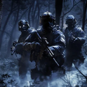 Tactical Squad in Dense Woodland