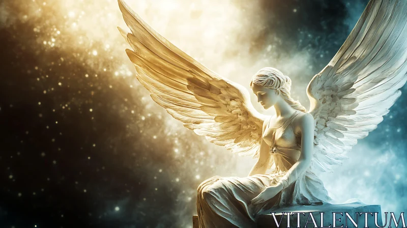 AI ART Celestial Angel Statue in Ethereal Light