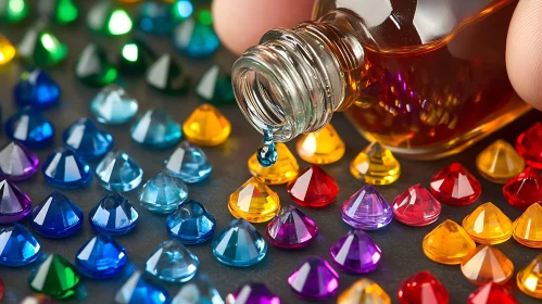 Vibrant Gems and Liquid Drop Close-Up