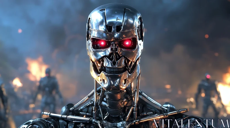 Cyborg in Apocalyptic Battlefield AI Image