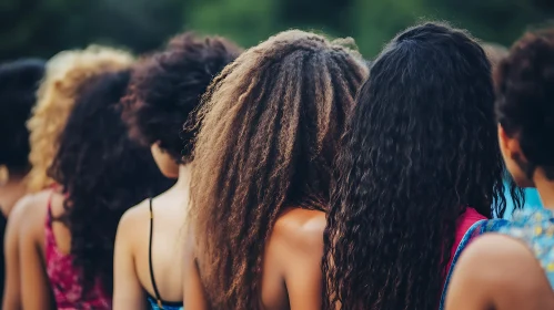 Row of women with curly hair