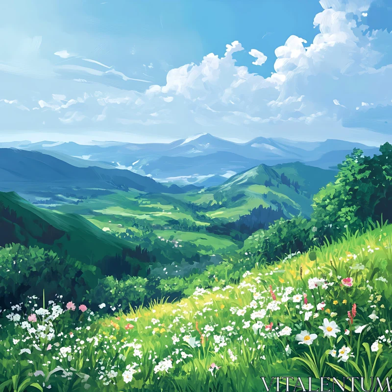 AI ART Scenic Green Hills and Mountain View