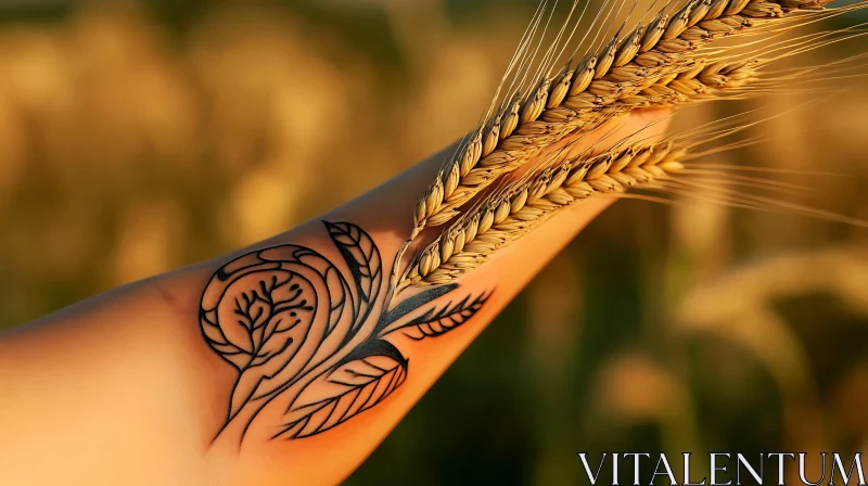 Leaf and Tree Tattoo with Wheat Background AI Image