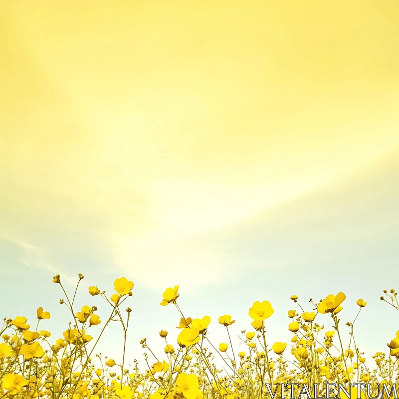 AI ART Yellow Flowers Field Against the Sky