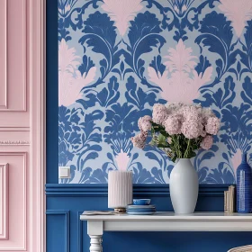 Floral Wallpaper Interior with Pink Hydrangeas