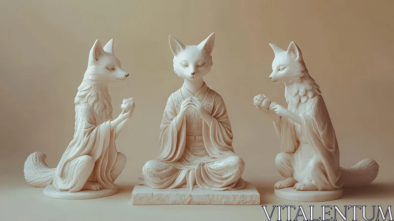 Fox Meditation Sculptures in Harmony AI Image