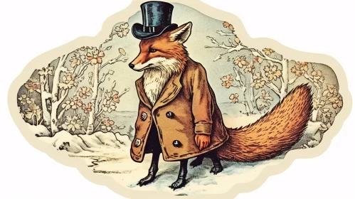 Vintage Fox Portrait with Top Hat