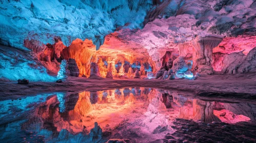 Colorful Stalactite Cave Reflection