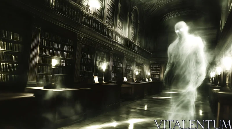 AI ART Ghostly Figure in Old Library