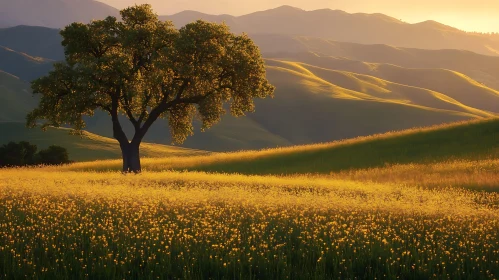 Tranquil Field of Flowers at Sunset