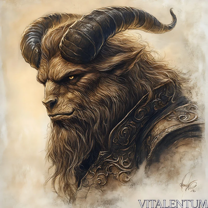 Fantasy Creature Portrait: The Horned Beast AI Image