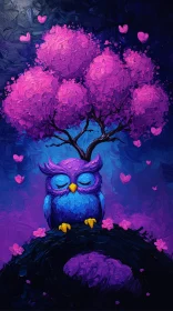 Serene Owl in Dreamlike Purple Landscape