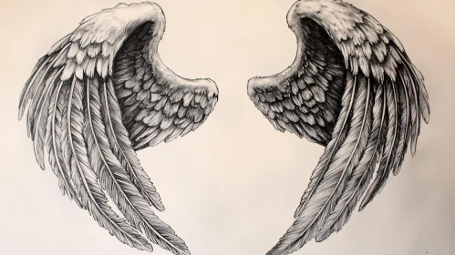 Monochrome Feathered Wings Drawing