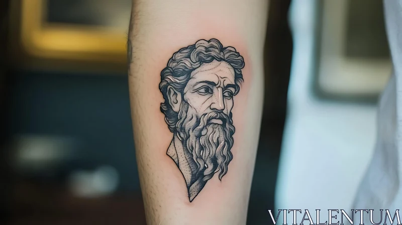 Detailed Black Ink Portrait Tattoo AI Image