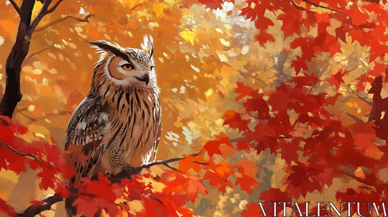 Serene Owl Amidst Autumn Leaves AI Image