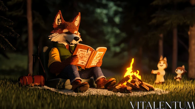 AI ART Fox Relaxing With Campfire Story