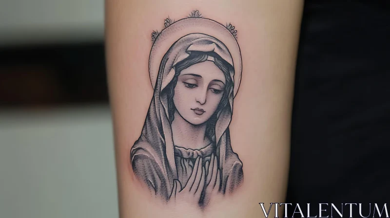 Black and Grey Religious Arm Tattoo AI Image