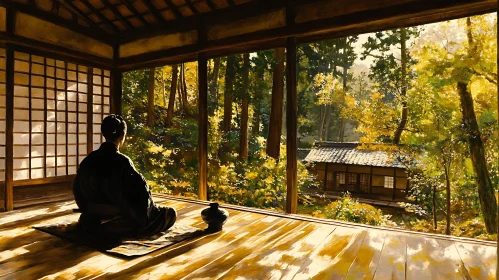 Zen Meditation by the Forest Window