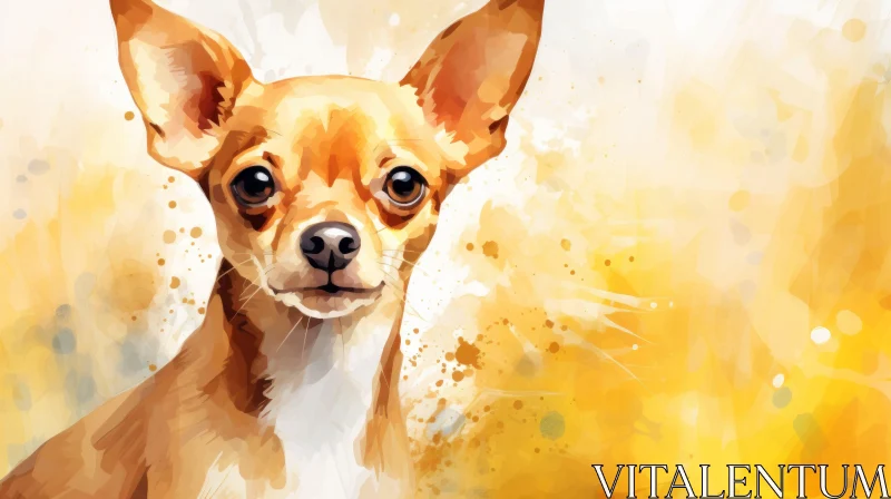 Chihuahua Watercolor Illustration in Yellow and Sepia Tones AI Image