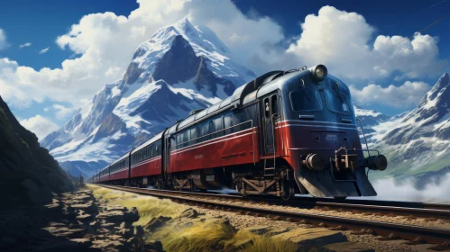 Classic Train Journey Through Majestic Mountain Landscape