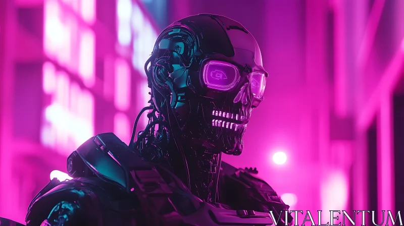 Neon-Lit Cyborg in Cyberpunk City AI Image