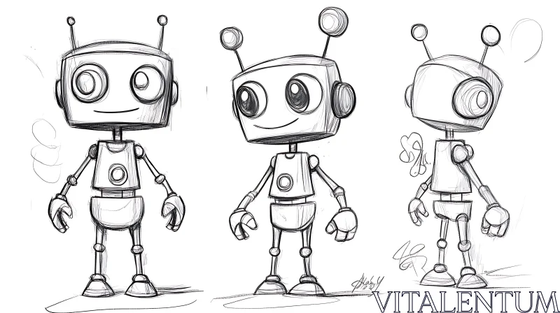 AI ART Monochrome Robot Character Poses