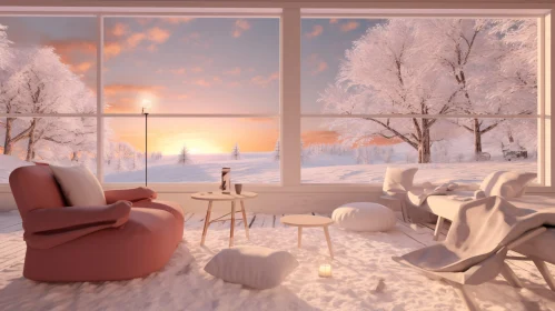 Snowy Landscape from Warm Interior