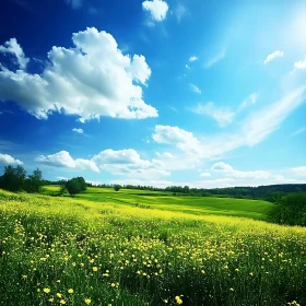 Blooming Meadow Landscape with Cloudscape