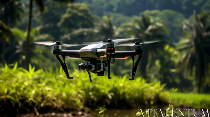 Drone Flying over Asian Jungle: A Fusion of Technology and Biodiversity AI Image