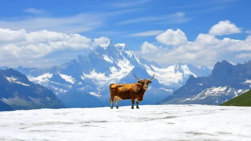 Alpine Cow in Winter Scenery