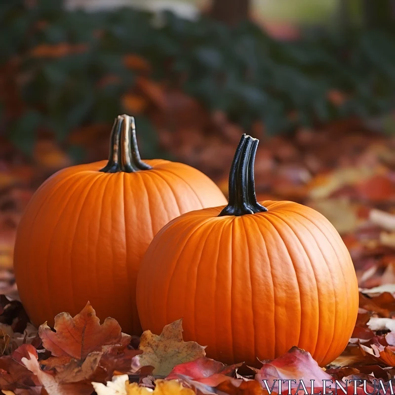 Pumpkins in Autumn Leaves AI Image