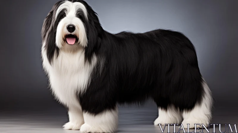 Elegant Fluffy Dog in Black and White - Mallgoth Style AI Image