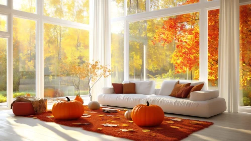 Cozy Fall Living Room with Pumpkins