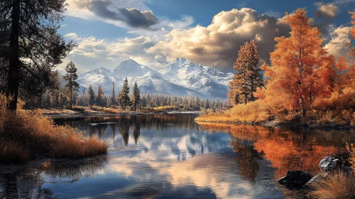 Autumnal Landscape with Lake and Mountains AI Image