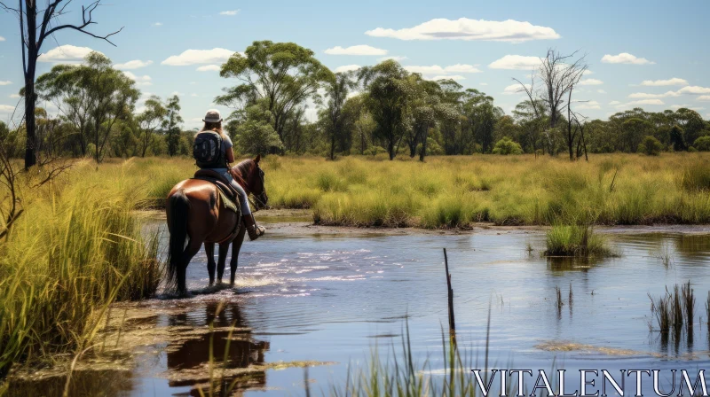 Graceful Horse Riding in Australian Marsh | Stunning Nature Image AI Image