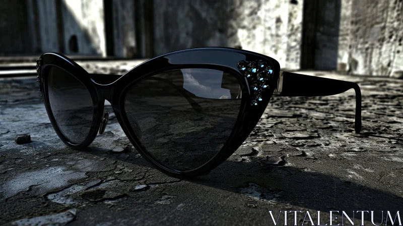 AI ART Stylish Black Plastic Sunglasses with Blue Rhinestones