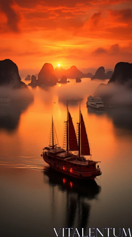 Tranquil Sunset Sailing: A Captivating Journey on the Waters AI Image
