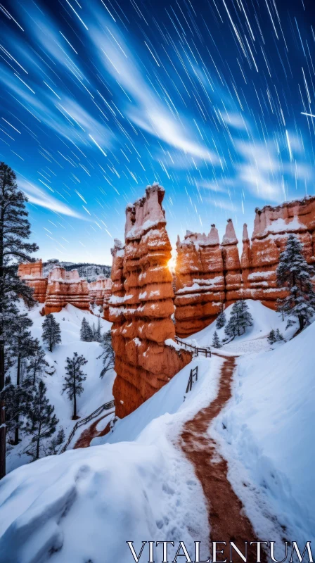 Winter Star Trail at Bryce Canyon | Mesmerizing Nature Photography AI Image